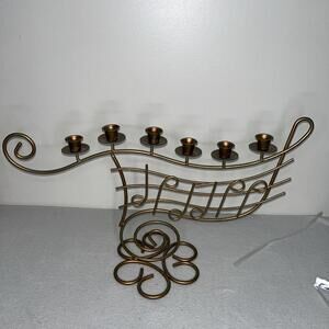 Large Gold Metal Music Notes Scale 6 Candle Candelabra Plus 6 Silver Candles
